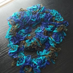 Crocheted Lace Scarf Blue/Brown/Green